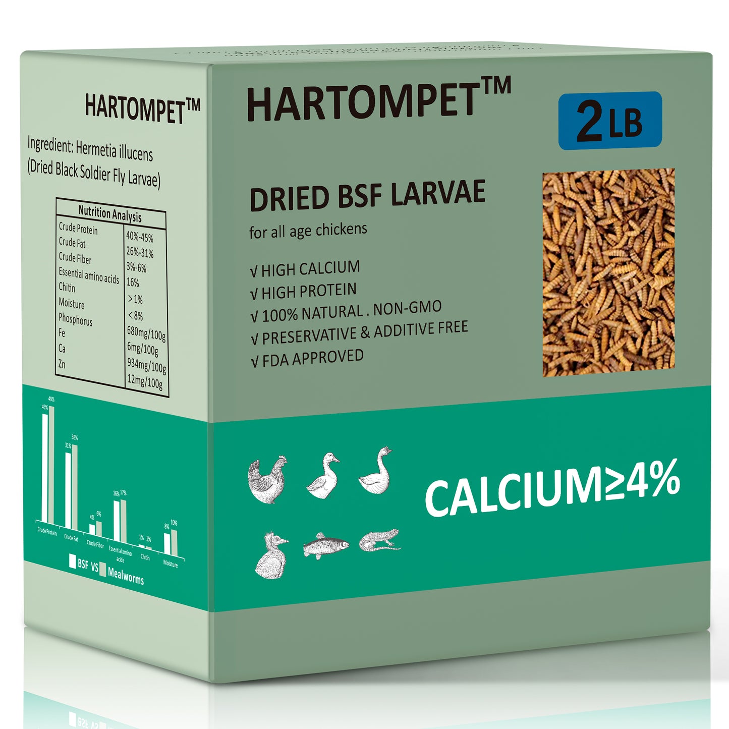 HARTOMPET Dried Black Soldier Fly Larvae - Non-GMO - All Natural