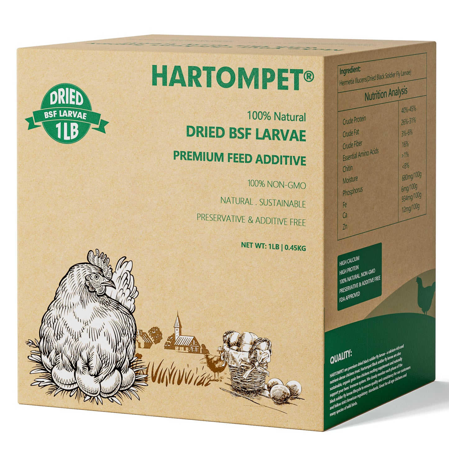 HARTOMPET Premium Dried Black Soldier Fly Larvae for Chickens, Non-GMO & High-Protein | Top Grade