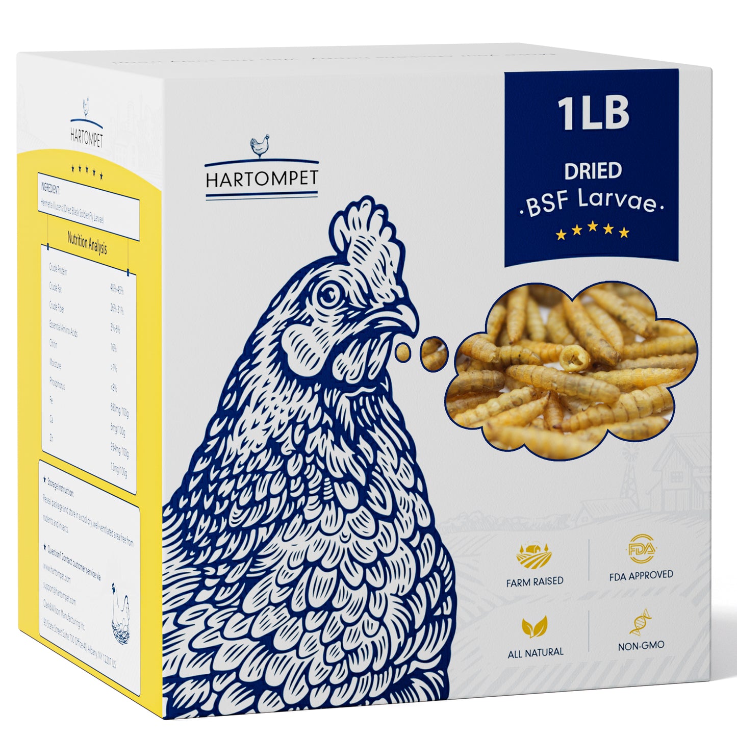 HARTOMPET Nutrient-Rich Dried Black Soldier Fly Larvae, 100% Natural, 85X More Calcium Than Mealworms