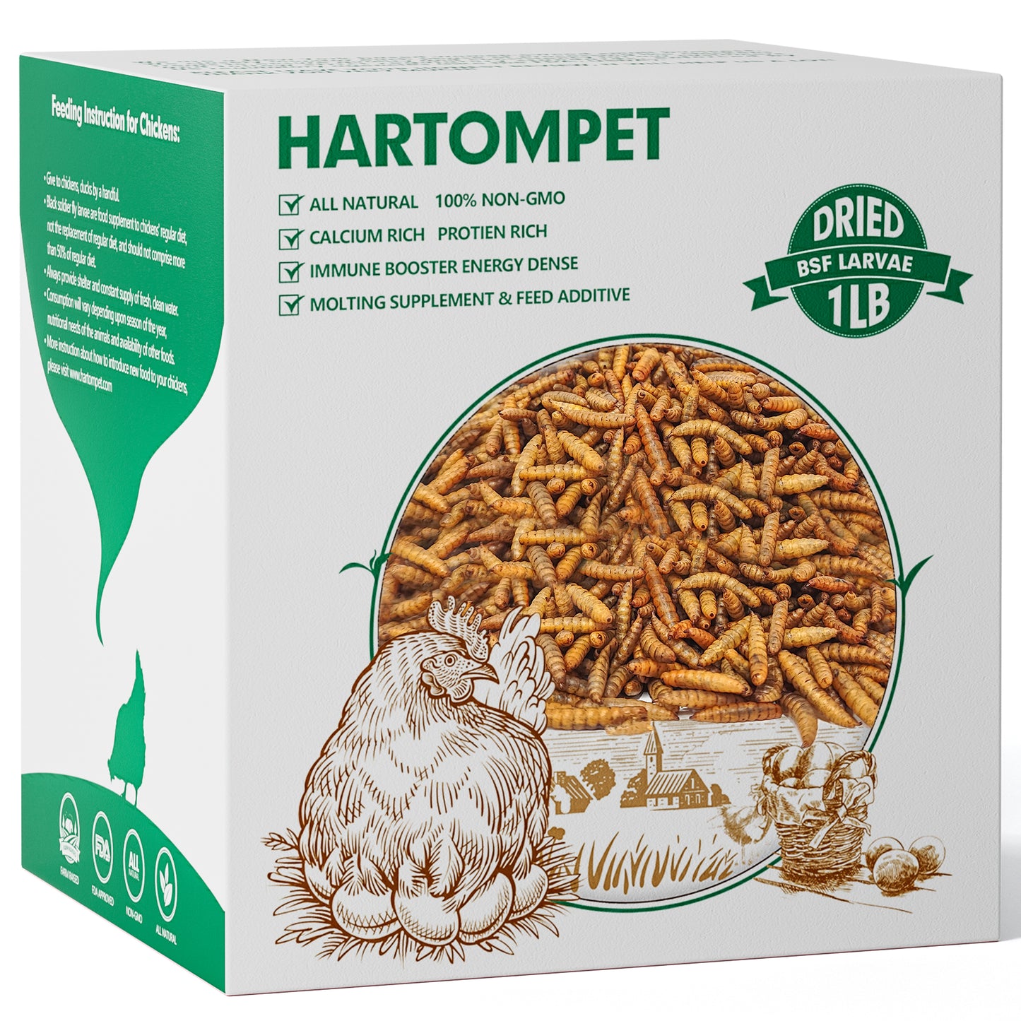 HARTOMPET Dried Black Soldier Fly Larvae - Non-GMO, 85X More Calcium Than Mealworms