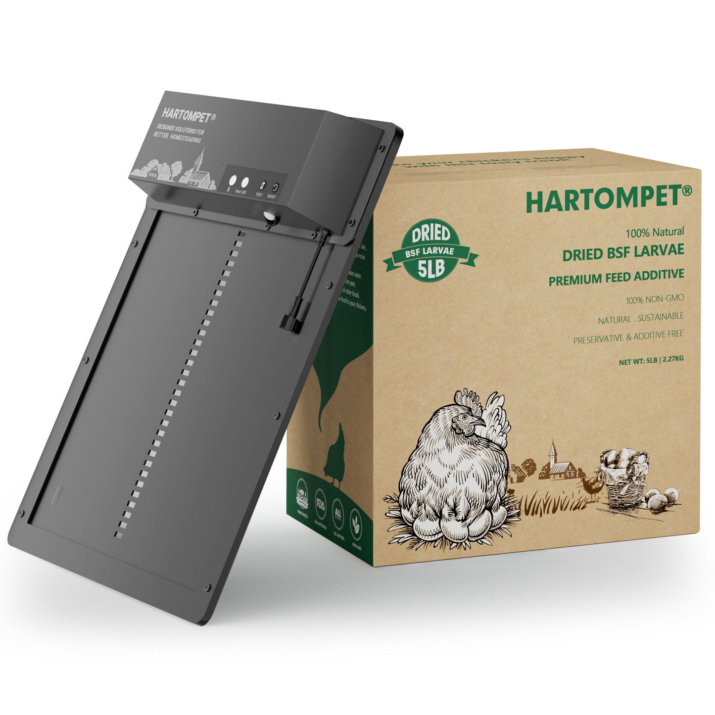 HARTOMPET Smart Coop Door & 5LB Non-GMO Dried Black Soldier Fly Larvae