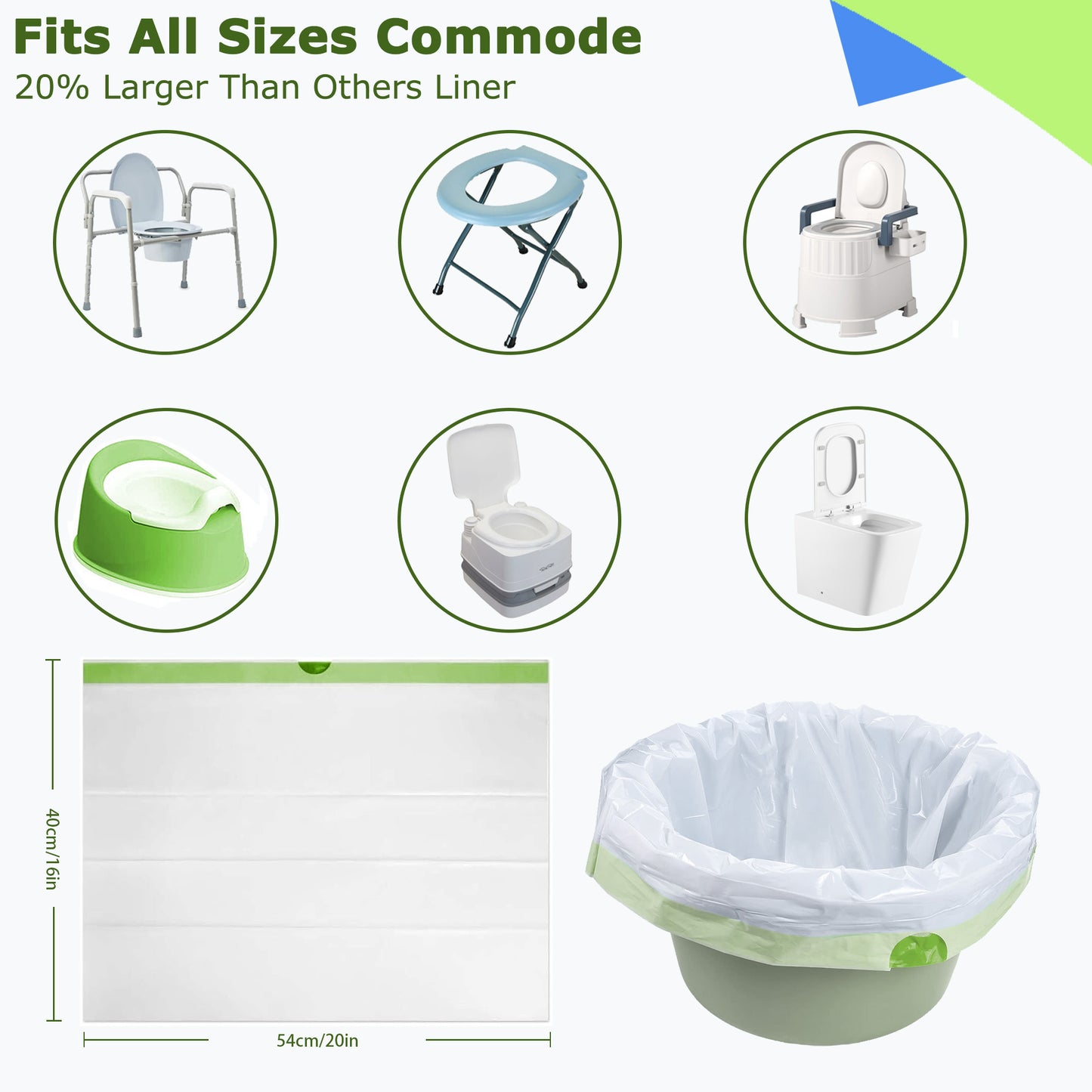 HanrayCare Commode Liners - Disposable Bags for Commode Chairs & Bedpan, Leak-Proof & Universal Fit Portable Potty Liners – Simplify Cleanup for Seniors & Disabled