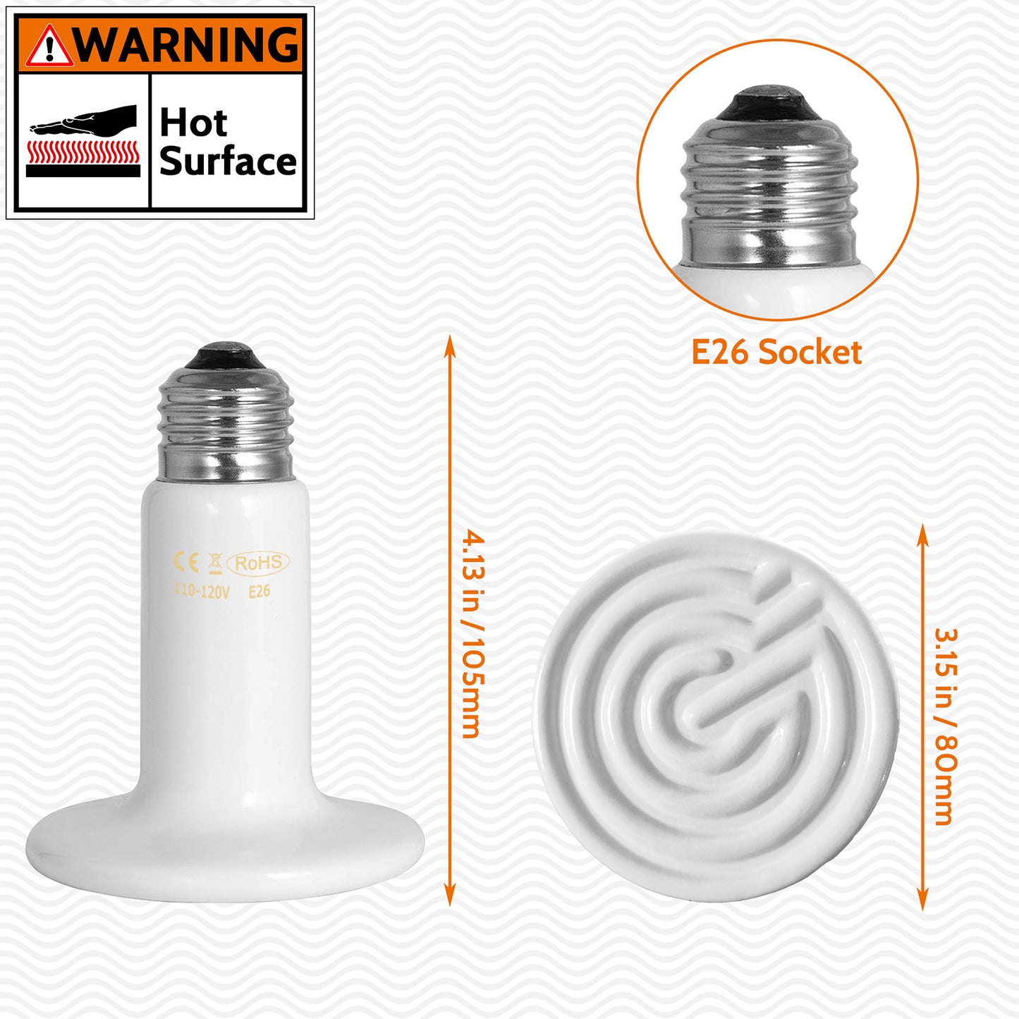 HARTOMPET Ceramic Heat Emitter - White Reptile Heat Bulb - No Light Infrared Reptile Heat Lamp for Lizards, Turtle,Dogs, Cats - Ideal for Terrariums and Brooder Coop Heating