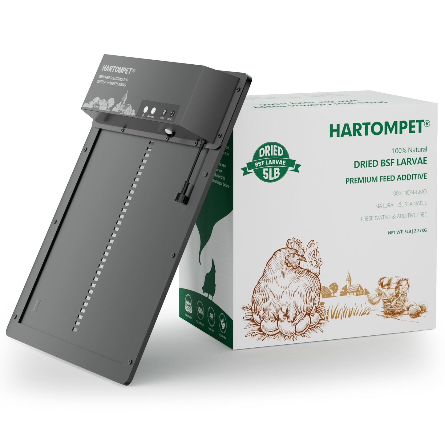 HARTOMPET Smart Coop Door & 5LB Non-GMO Dried Black Soldier Fly Larvae