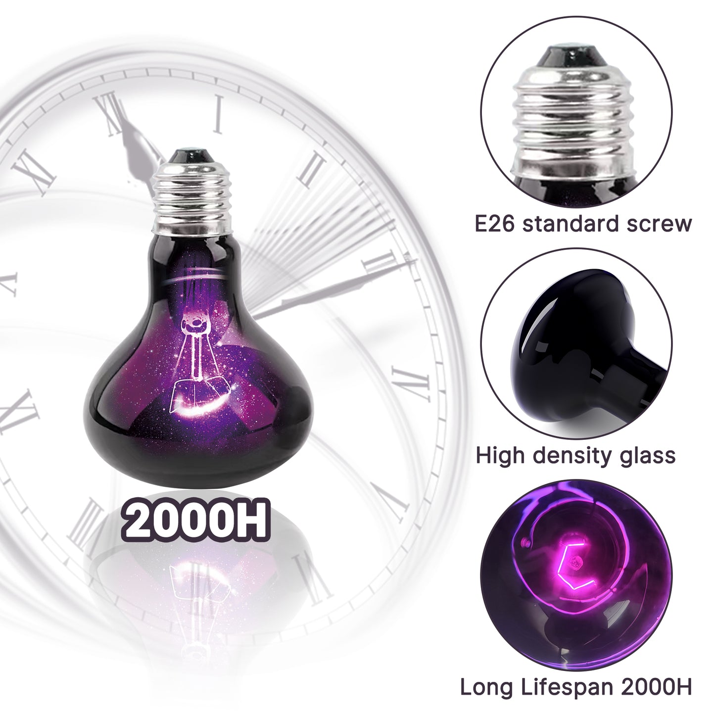 HARTOMPET Reptile Night Light Bulb, UVA Heat Lamp - Simulate Natural Moonlight, Purple Basking Lamp for Bearded Dragon, Lizard, Snake, Chameleon, Turtle, and Amphibians, Ideal for Aquariums Tanks