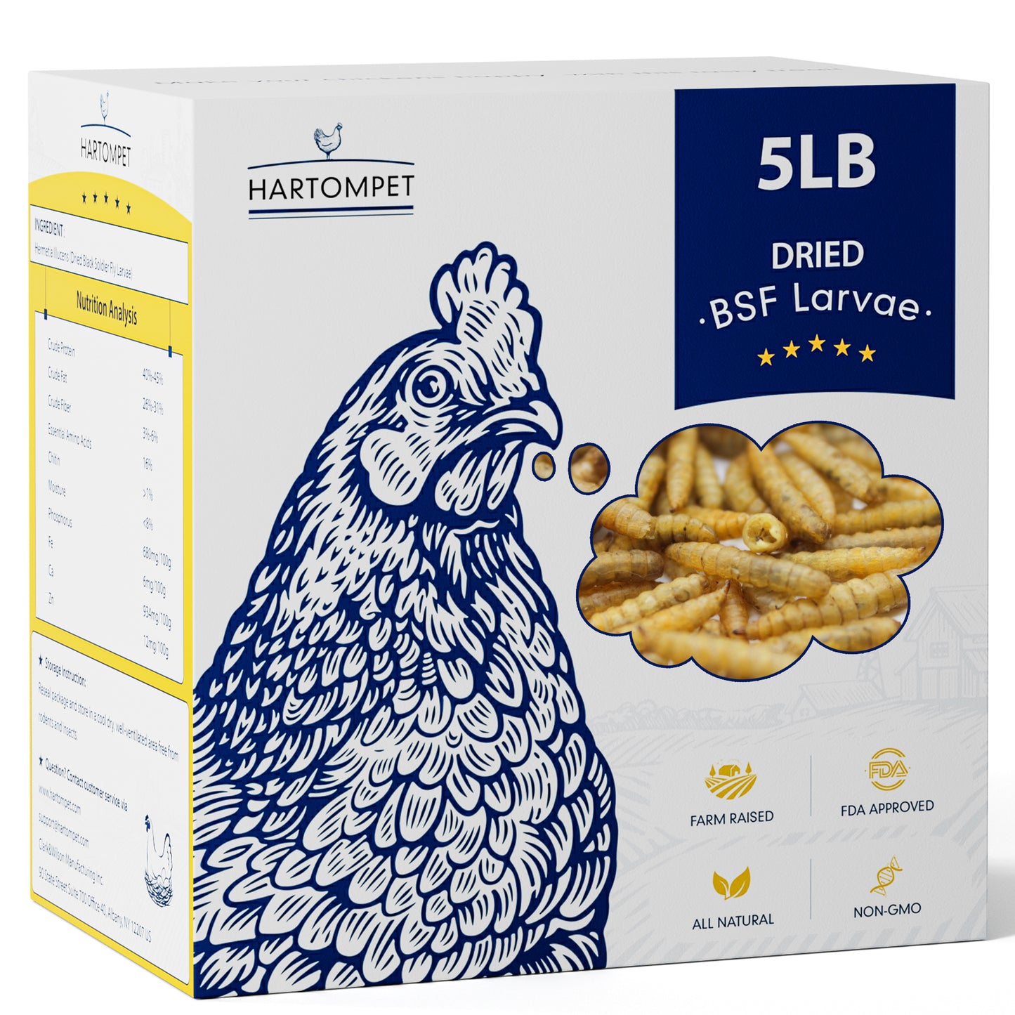 HARTOMPET Nutrient-Rich Dried Black Soldier Fly Larvae, 100% Natural, 85X More Calcium Than Mealworms