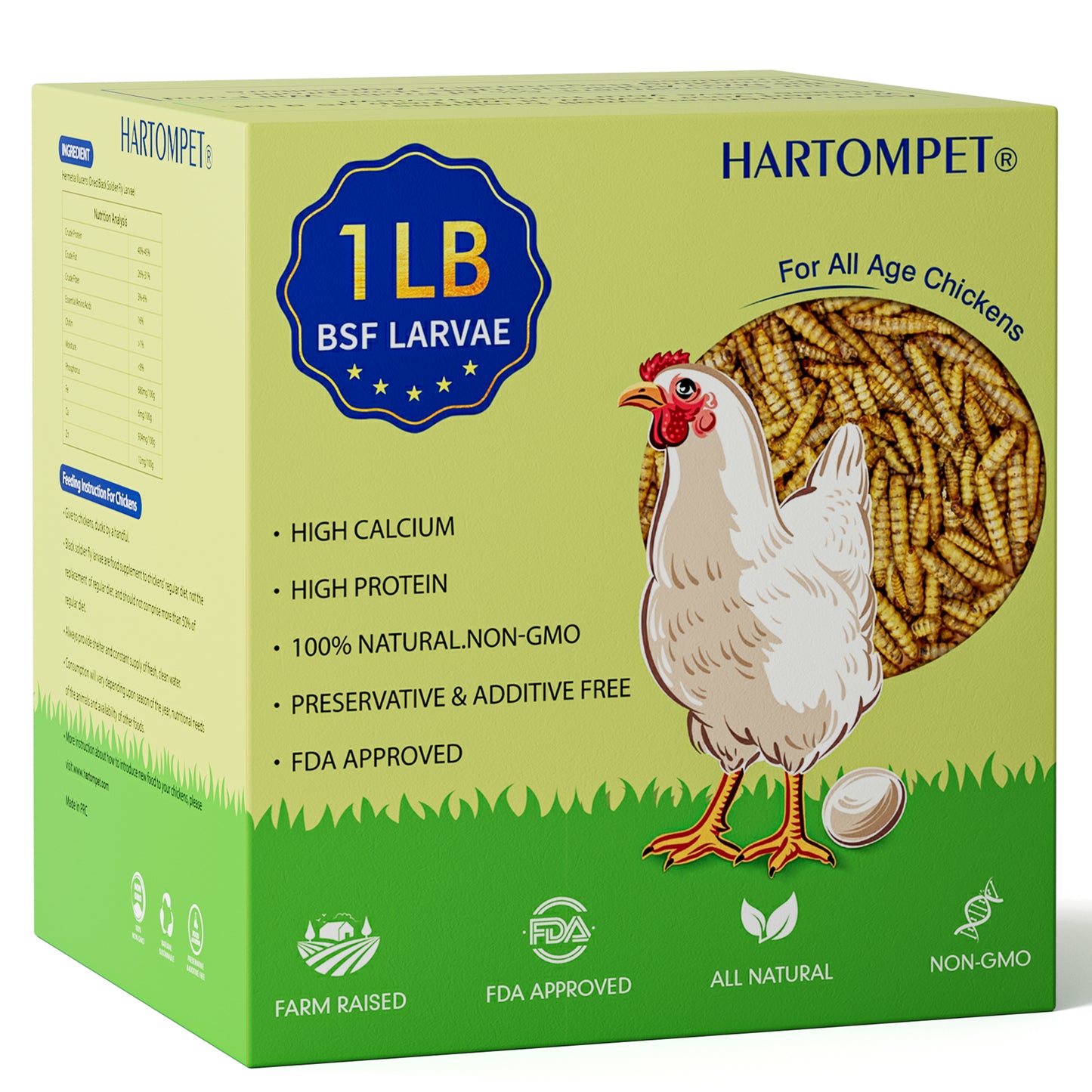 HARTOMPET Dried Black Soldier Fly Larvae, Non-GMO, Strong Egg Production and Health