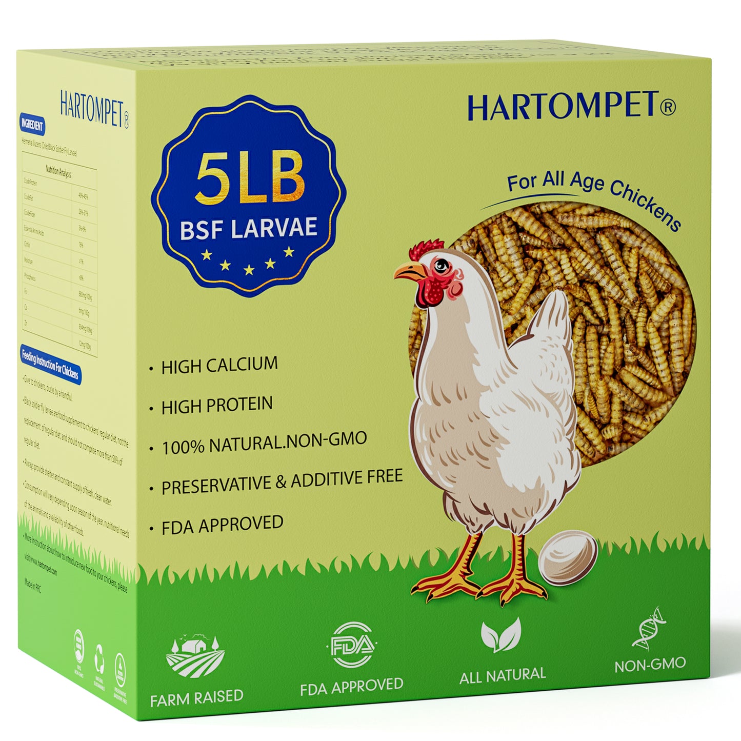 HARTOMPET Dried Black Soldier Fly Larvae, Non-GMO, Strong Egg Production and Health