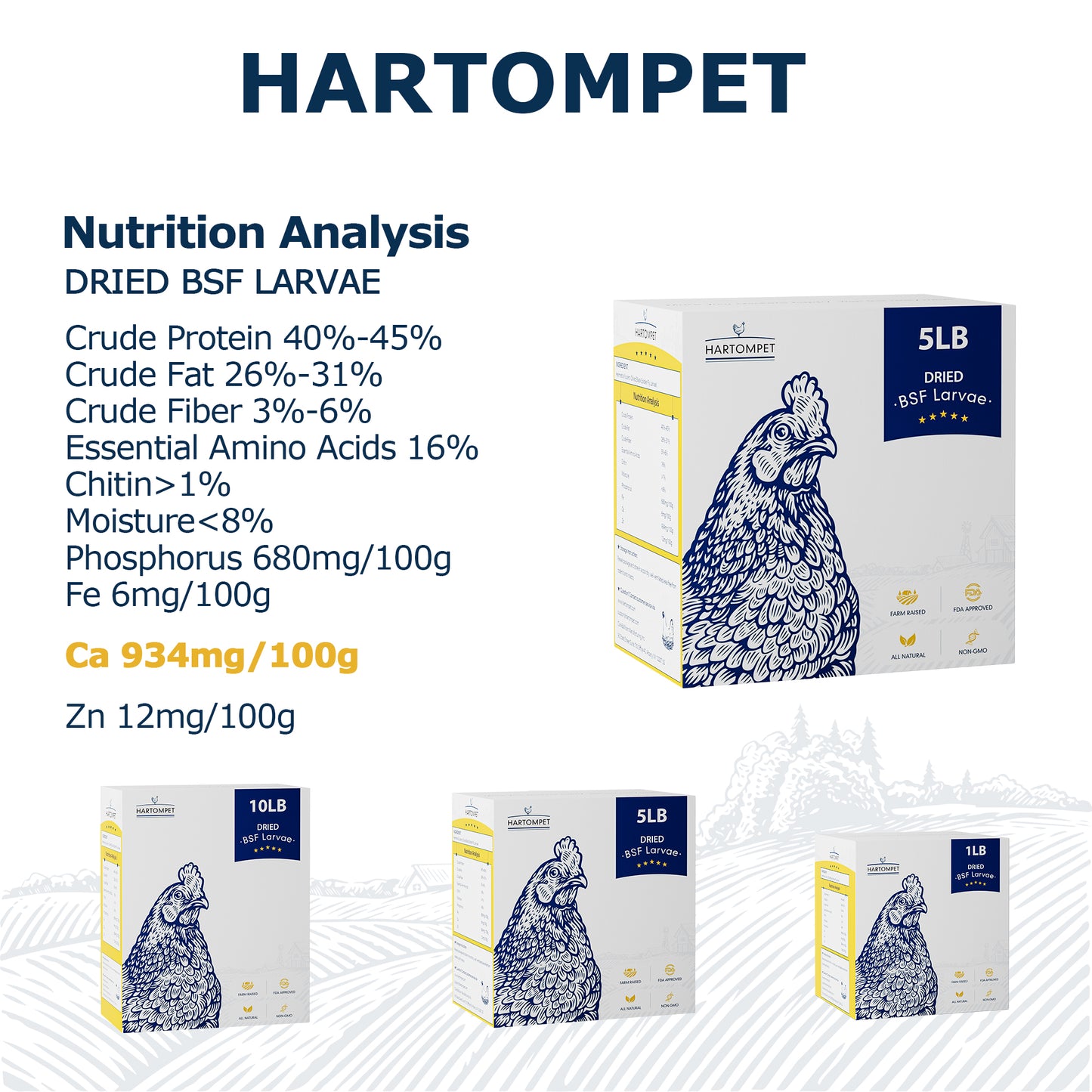 HARTOMPET Nutrient-Rich Dried Black Soldier Fly Larvae, 100% Natural, 85X More Calcium Than Mealworms