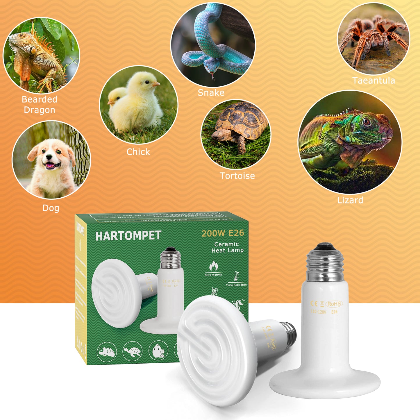 HARTOMPET Ceramic Heat Emitter - White Reptile Heat Bulb - No Light Infrared Reptile Heat Lamp for Lizards, Turtle,Dogs, Cats - Ideal for Terrariums and Brooder Coop Heating