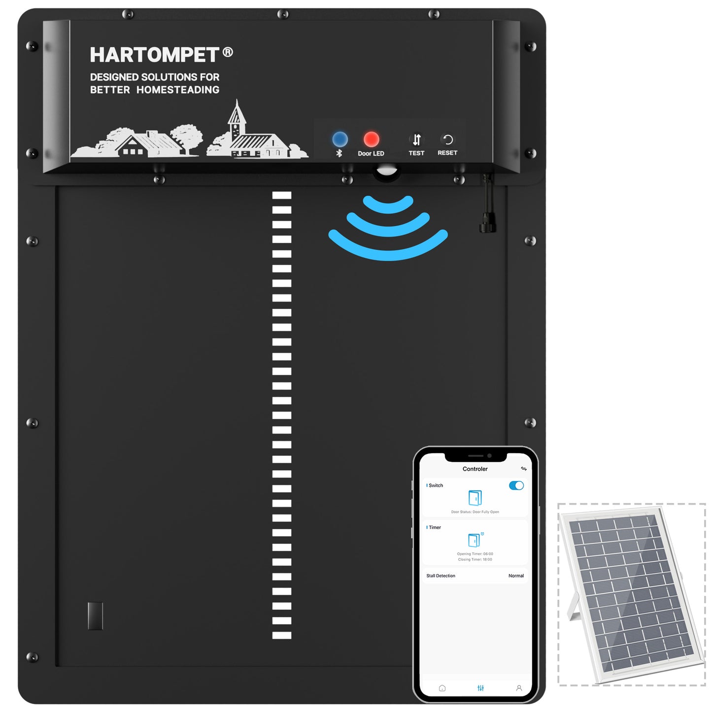 HARTOMPET Superior to Other Anti-Pinch Solutions - Automatic Chicken Coop Door - Programmable w/App - Battery/Solar Panel/Grid Operated - Electric Chicken Door Opener - Regulations Certified - E6