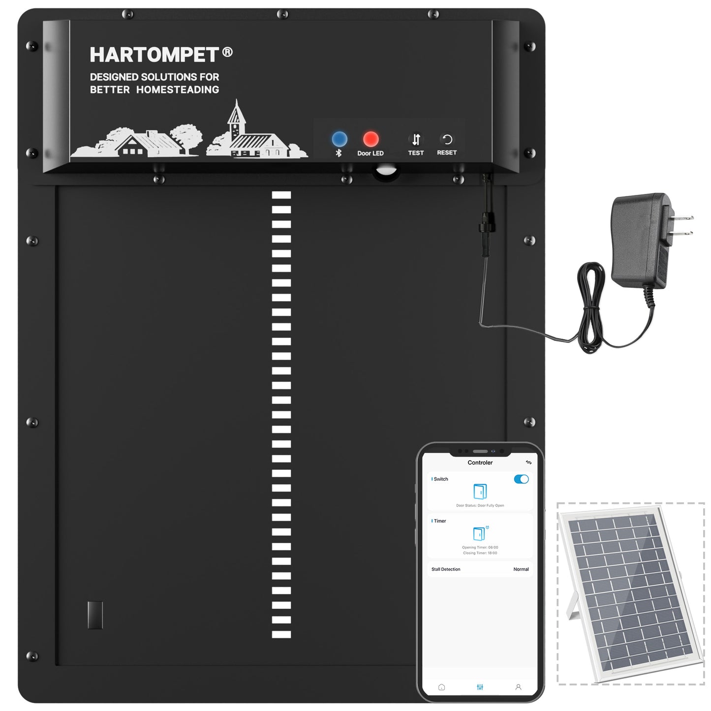 HARTOMPET Superior to Other Anti-Pinch Solutions - Automatic Chicken Coop Door - Programmable w/App - Battery/Solar Panel/Grid Operated - Electric Chicken Door Opener - Regulations Certified - E6