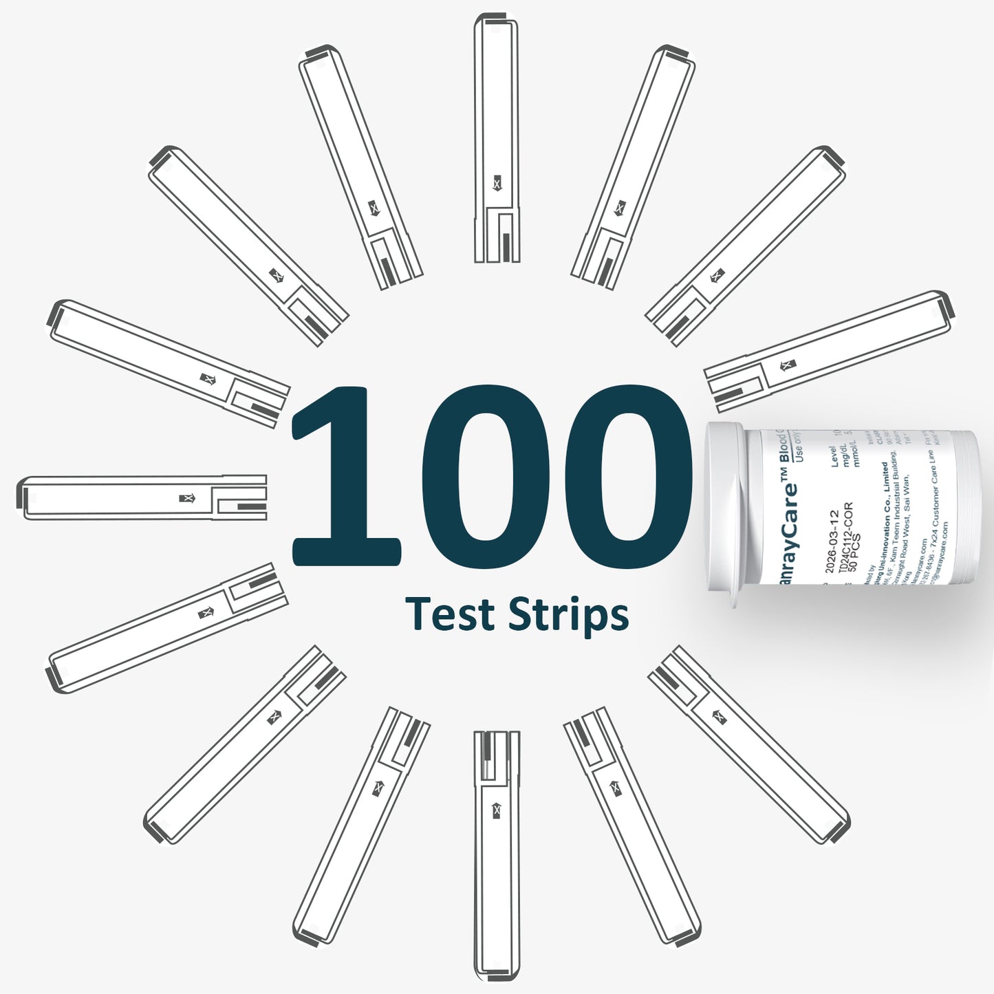 HanrayCare TD-4125 Blood Glucose Test Strips for Diabetes, 100 Count Blood Sugar Test Strips, Designed for Use with HanrayCare Glucose Monitoring System, Accurate Self-testing, No Coding Required