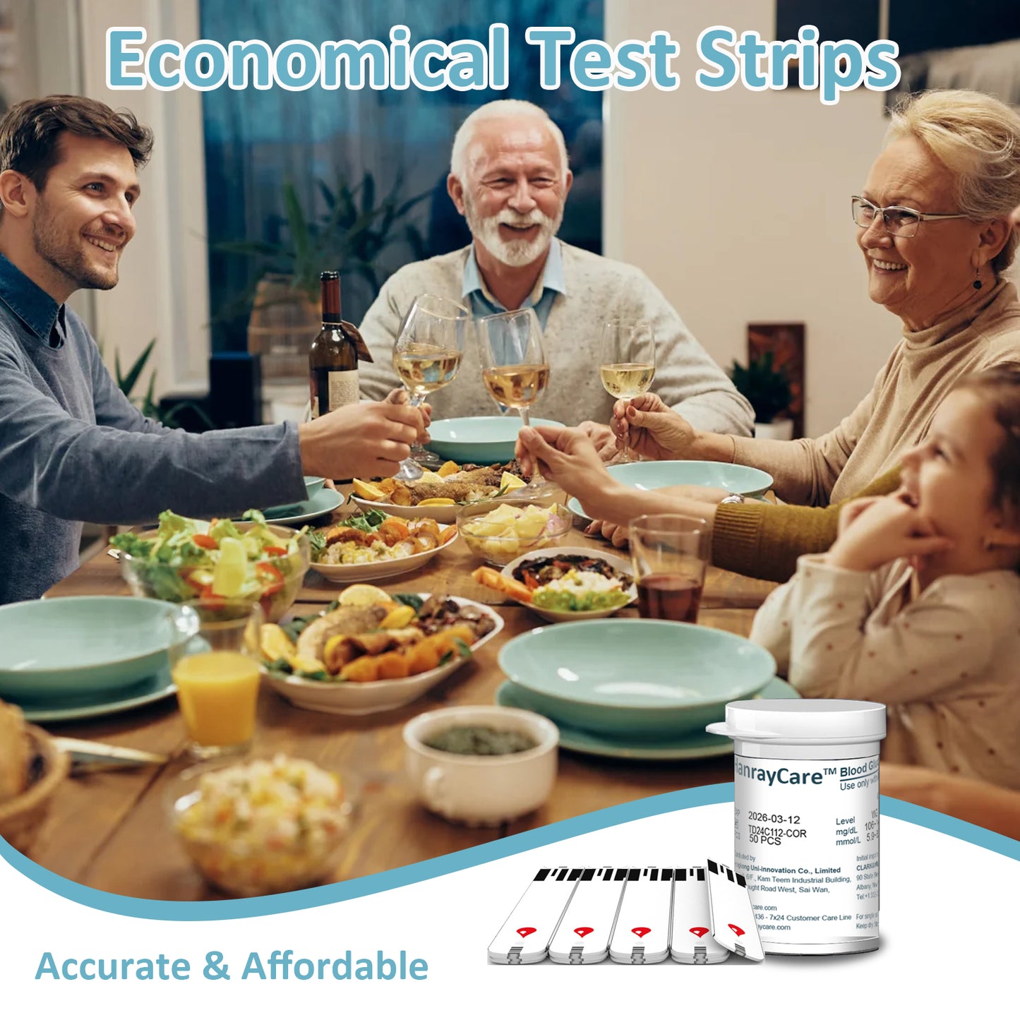 HanrayCare TD-4125 Blood Glucose Test Strips for Diabetes, 100 Count Blood Sugar Test Strips, Designed for Use with HanrayCare Glucose Monitoring System, Accurate Self-testing, No Coding Required