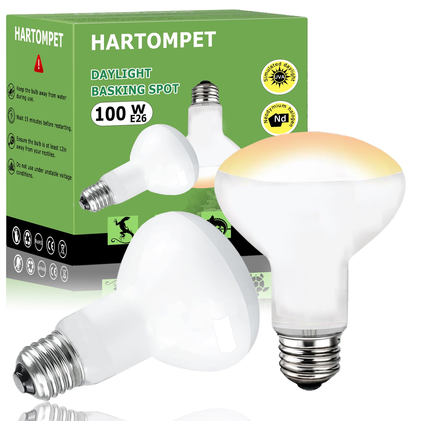 HARTOMPET E26 Reptile Heat Lamp Bulbs, UVA Basking Spot Light for Bearded Dragon, Lizard, Tortoise, Chicks, Other Reptiles & Amphibians - Simulated Natural Sunlight Terrarium Heat Lamps | 2 Pack
