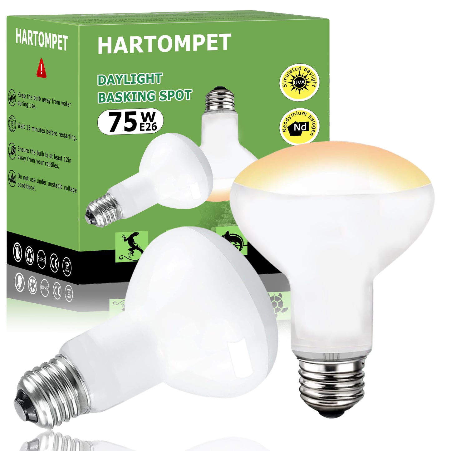 HARTOMPET E26 Reptile Heat Lamp Bulbs, UVA Basking Spot Light for Bearded Dragon, Lizard, Tortoise, Chicks, Other Reptiles & Amphibians - Simulated Natural Sunlight Terrarium Heat Lamps | 2 Pack