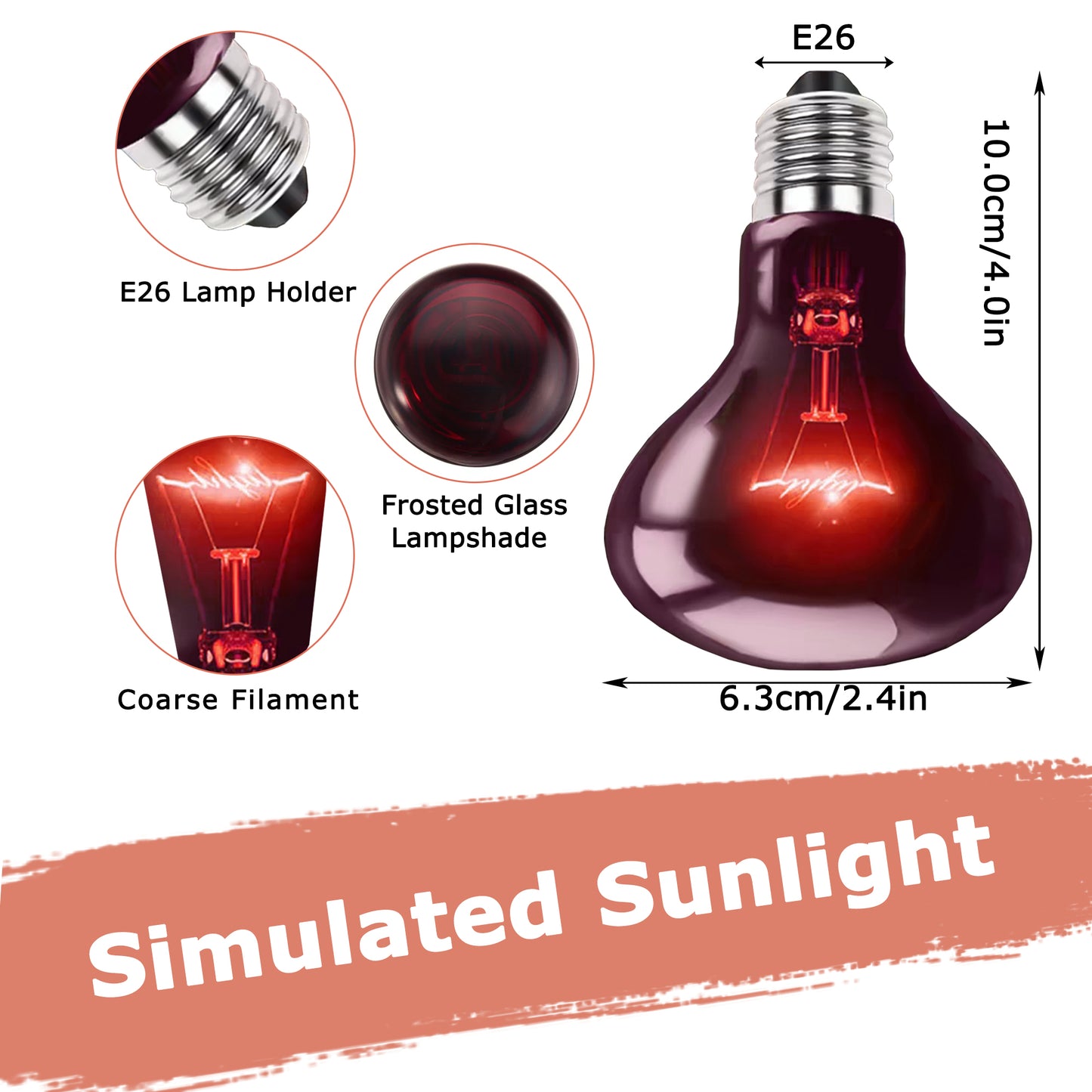 HARTOMPET Infrared Red Heat Lamp – Basking Spot Bulb for Reptiles, Bearded Dragons, Chameleons, Snakes & Lizards; Ideal Red Heat Emitter for Chickens Coop and Brooder Use, E26 Base | 2 Pack