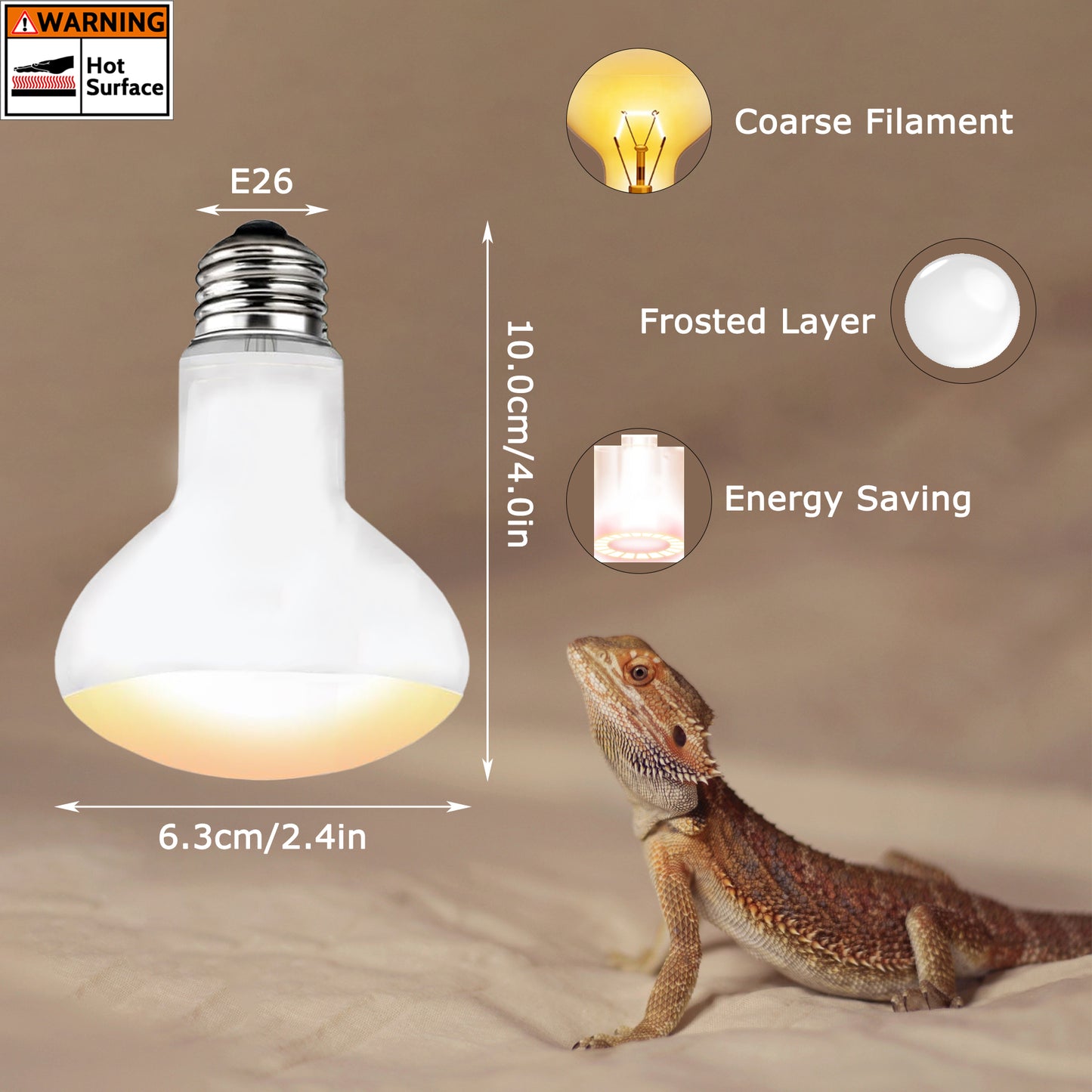 HARTOMPET E26 Reptile Heat Lamp Bulbs, UVA Basking Spot Light for Bearded Dragon, Lizard, Tortoise, Chicks, Other Reptiles & Amphibians - Simulated Natural Sunlight Terrarium Heat Lamps | 2 Pack