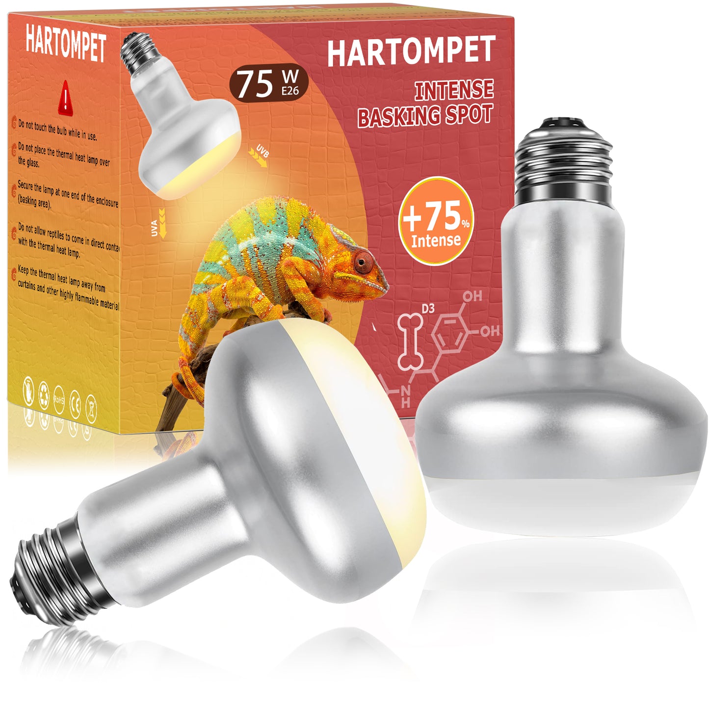 HARTOMPET Intense Basking Spot Lamp – UVA Daylight Heat Bulb for Reptiles and Amphibians, Simulates Natural Sunrise and Sunset, Ideal for Bearded Dragons, Snakes, Lizards & Chicks | 2 Pack