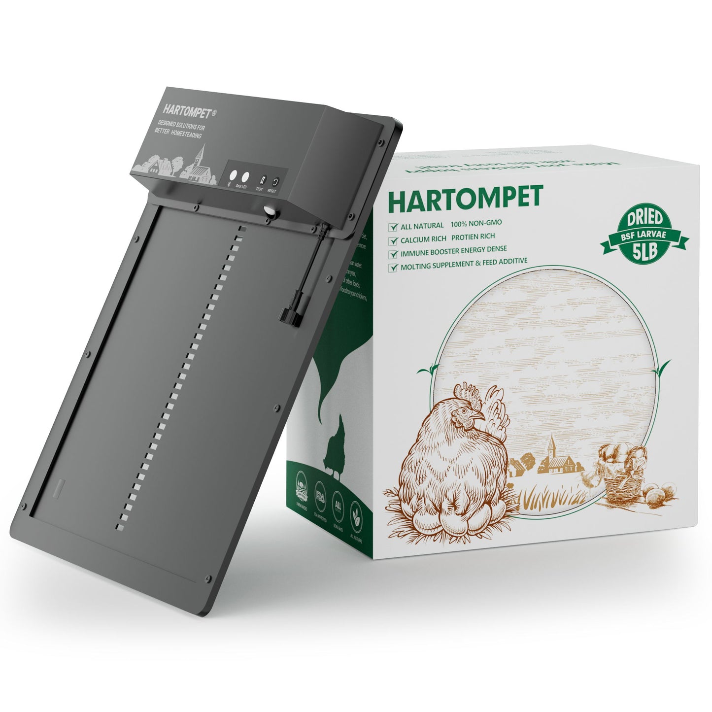 HARTOMPET Smart Coop Door & 5LB Non-GMO Dried Black Soldier Fly Larvae