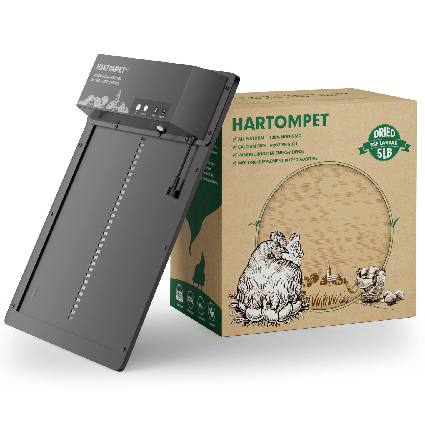 HARTOMPET Smart Coop Door & 5LB Non-GMO Dried Black Soldier Fly Larvae