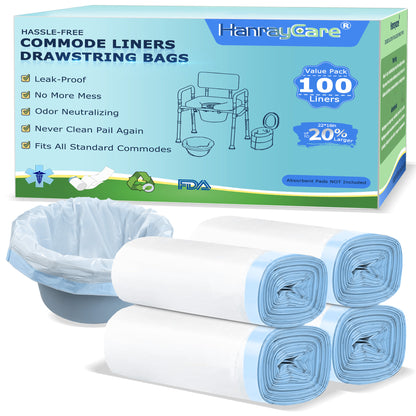 HanrayCare Commode Liners -  Disposable Bags for Commode Chairs & Bedpan, Leak-Proof & Universal Fit Portable Potty Liners – Simplify Cleanup for Seniors & Disabled