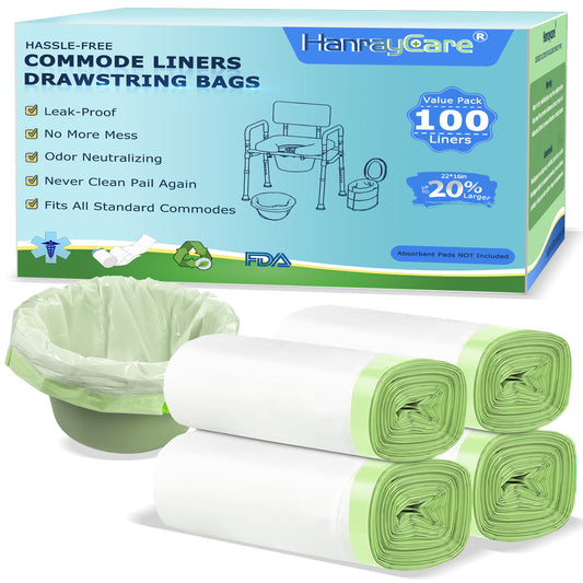 HanrayCare Commode Liners -  Disposable Bags for Commode Chairs & Bedpan, Leak-Proof & Universal Fit Portable Potty Liners – Simplify Cleanup for Seniors & Disabled