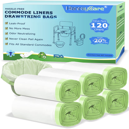 HanrayCare Commode Liners -  Disposable Bags for Commode Chairs & Bedpan, Leak-Proof & Universal Fit Portable Potty Liners – Simplify Cleanup for Seniors & Disabled