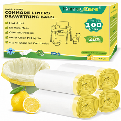 HanrayCare Commode Liners -  Disposable Bags for Commode Chairs & Bedpan, Leak-Proof & Universal Fit Portable Potty Liners – Simplify Cleanup for Seniors & Disabled