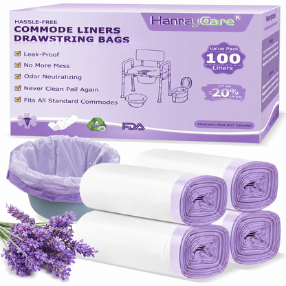 HanrayCare Commode Liners -  Disposable Bags for Commode Chairs & Bedpan, Leak-Proof & Universal Fit Portable Potty Liners – Simplify Cleanup for Seniors & Disabled