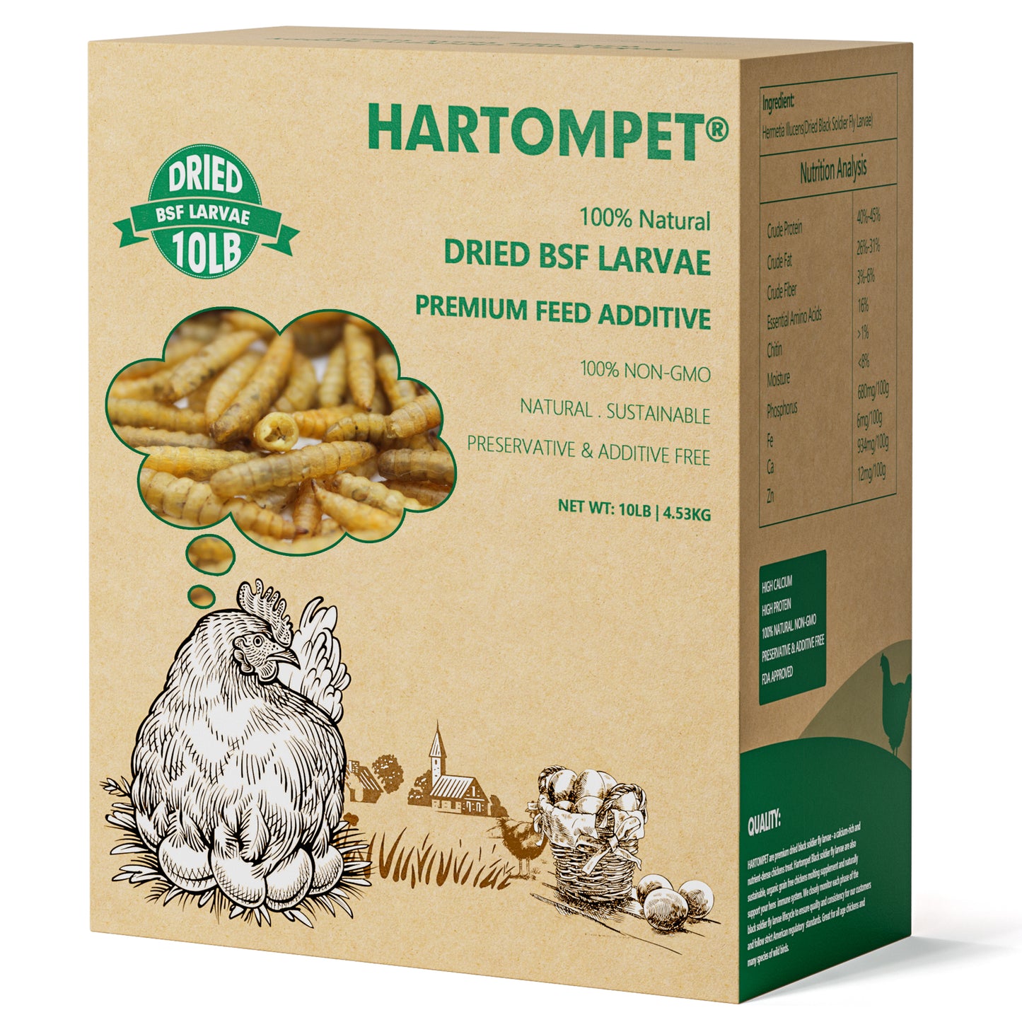 HARTOMPET Premium Dried Black Soldier Fly Larvae for Chickens, Non-GMO & High-Protein | Top Grade