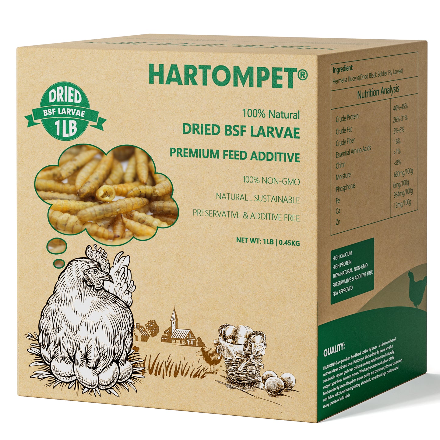 HARTOMPET Premium Dried Black Soldier Fly Larvae for Chickens, Non-GMO & High-Protein | Top Grade