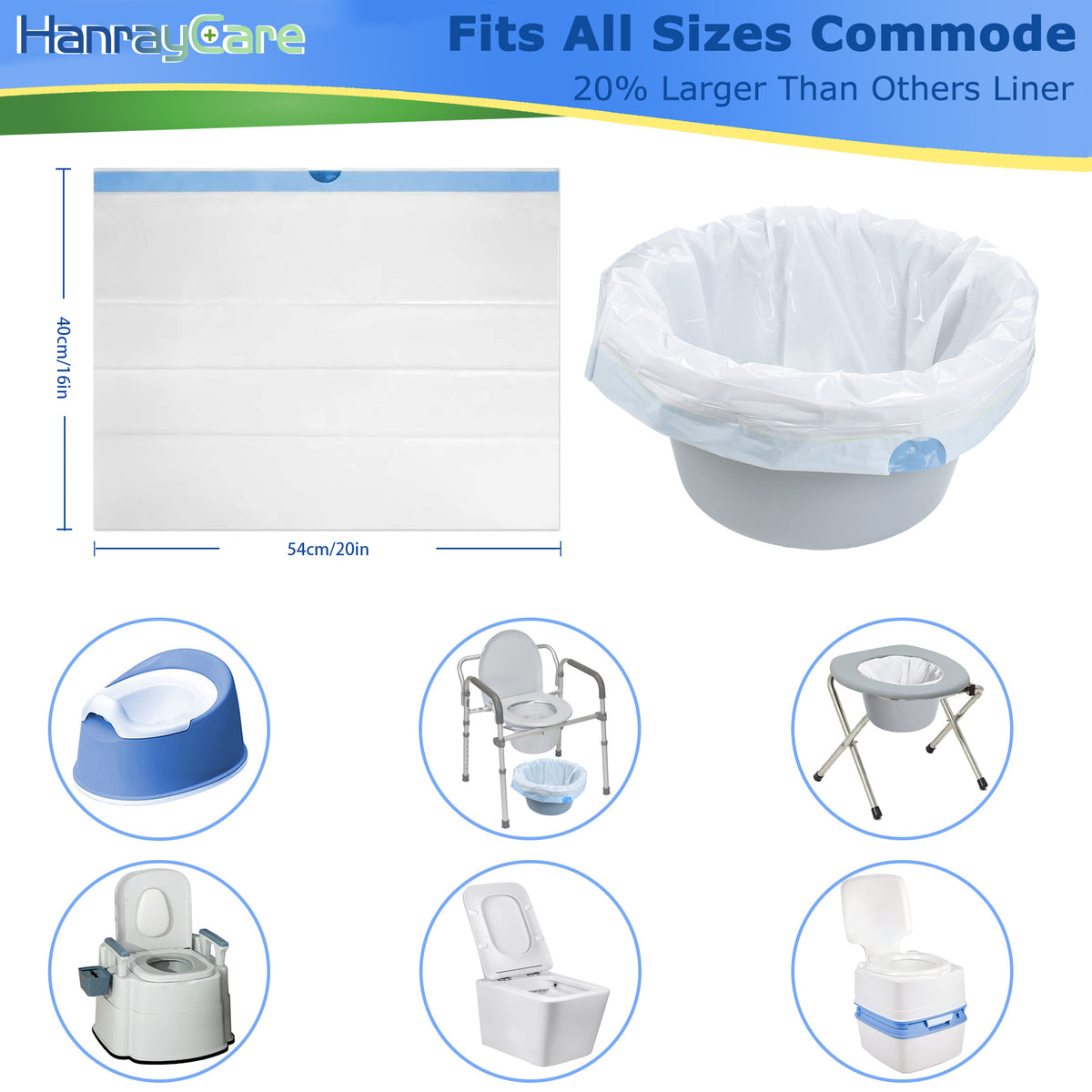 HanrayCare Commode Liners -  Disposable Bags for Commode Chairs & Bedpan, Leak-Proof & Universal Fit Portable Potty Liners – Simplify Cleanup for Seniors & Disabled