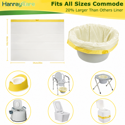 HanrayCare Commode Liners -  Disposable Bags for Commode Chairs & Bedpan, Leak-Proof & Universal Fit Portable Potty Liners – Simplify Cleanup for Seniors & Disabled