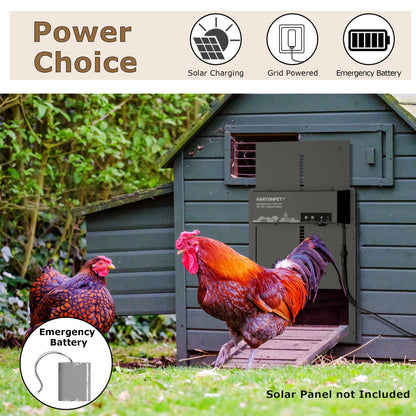HARTOMPET Superior to Other Anti-Pinch Solutions - Automatic Chicken Coop Door - Programmable w/App - Battery/Solar Panel/Grid Operated - Electric Chicken Door Opener - Regulations Certified - E6