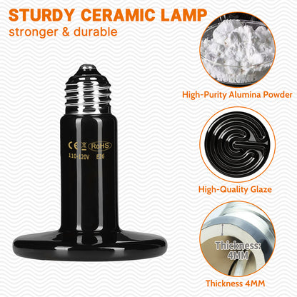 HARTOMPET Ceramic Heat Emitter - Black Reptile Heat Bulb - No Light Infrared Reptile Heat Lamp for Lizards, Turtle，Dogs, Cats - Ideal for Terrariums and Brooder Coop Heating