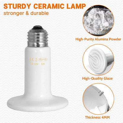 HARTOMPET Ceramic Heat Emitter - White Reptile Heat Bulb - No Light Infrared Reptile Heat Lamp for Lizards, Turtle，Dogs, Cats - Ideal for Terrariums and Brooder Coop Heating