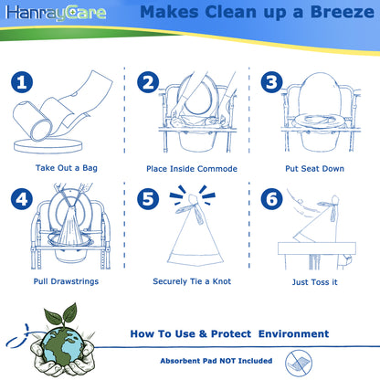 HanrayCare Commode Liners -  Disposable Bags for Commode Chairs & Bedpan, Leak-Proof & Universal Fit Portable Potty Liners – Simplify Cleanup for Seniors & Disabled