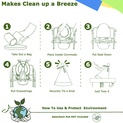 HanrayCare Commode Liners -  Disposable Bags for Commode Chairs & Bedpan, Leak-Proof & Universal Fit Portable Potty Liners – Simplify Cleanup for Seniors & Disabled