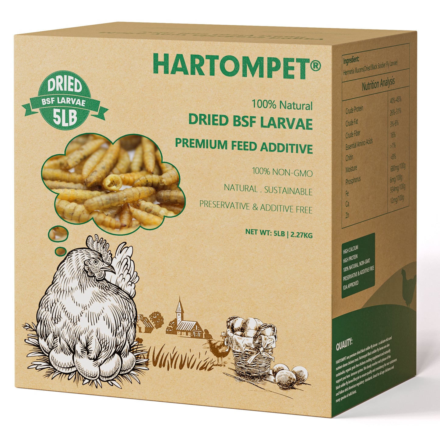 HARTOMPET Premium Dried Black Soldier Fly Larvae for Chickens, Non-GMO & High-Protein | Top Grade