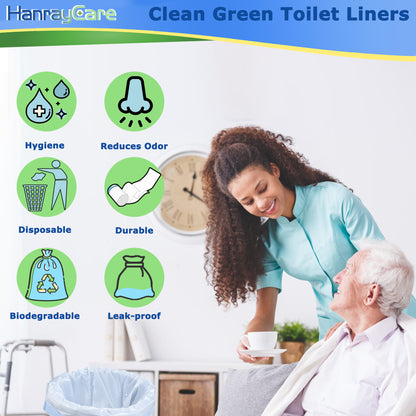 HanrayCare Commode Liners -  Disposable Bags for Commode Chairs & Bedpan, Leak-Proof & Universal Fit Portable Potty Liners – Simplify Cleanup for Seniors & Disabled