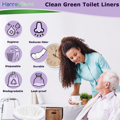 HanrayCare Commode Liners -  Disposable Bags for Commode Chairs & Bedpan, Leak-Proof & Universal Fit Portable Potty Liners – Simplify Cleanup for Seniors & Disabled