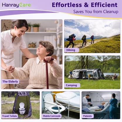 HanrayCare Commode Liners -  Disposable Bags for Commode Chairs & Bedpan, Leak-Proof & Universal Fit Portable Potty Liners – Simplify Cleanup for Seniors & Disabled