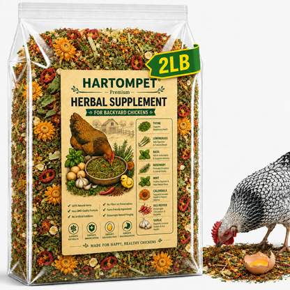 HARTOMPT Chili Herb Mix Feed Topper for Chickens, Egg-Safe Herbal Blend with Garlic, Thyme & Rosemary, Rich Golden Egg Yolks, for Hens, Ducks, Turkeys, Quails & Geese,Daily Poultry Feed Add-On