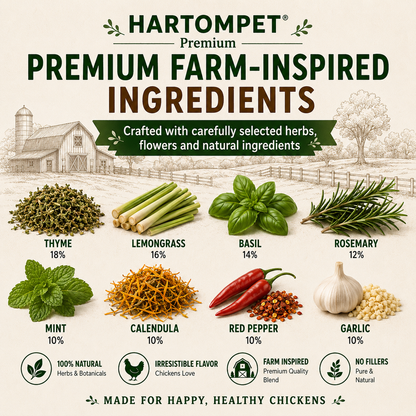 HARTOMPT Chili Herb Mix Feed Topper for Chickens, Egg-Safe Herbal Blend with Garlic, Thyme & Rosemary, Rich Golden Egg Yolks, for Hens, Ducks, Turkeys, Quails & Geese,Daily Poultry Feed Add-On