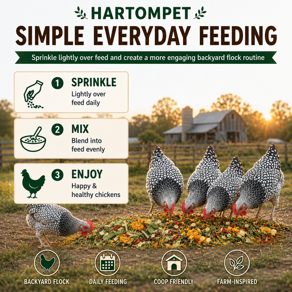 HARTOMPT Chili Herb Mix Feed Topper for Chickens, Egg-Safe Herbal Blend with Garlic, Thyme & Rosemary, Rich Golden Egg Yolks, for Hens, Ducks, Turkeys, Quails & Geese,Daily Poultry Feed Add-On