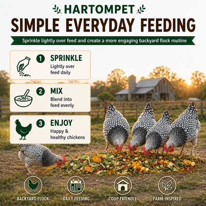 HARTOMPT Chili Herb Mix Feed Topper for Chickens, Egg-Safe Herbal Blend with Garlic, Thyme & Rosemary, Rich Golden Egg Yolks, for Hens, Ducks, Turkeys, Quails & Geese,Daily Poultry Feed Add-On