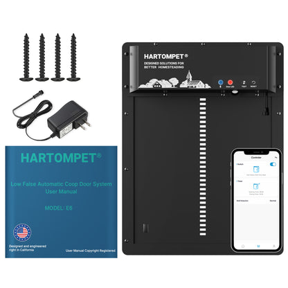 HARTOMPET Superior to Other Anti-Pinch Solutions - Automatic Chicken Coop Door - Programmable w/App - Battery/Solar Panel/Grid Operated - Electric Chicken Door Opener - Regulations Certified - E6