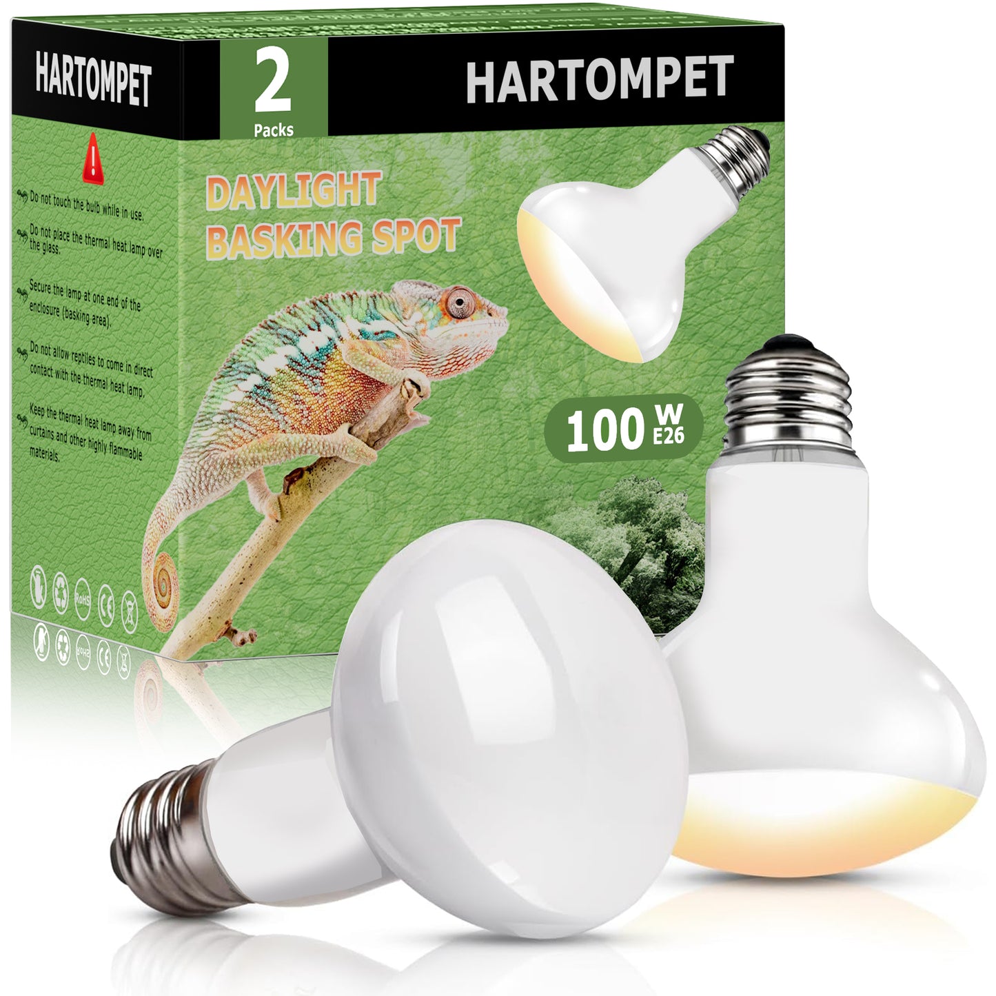 HARTOMPET E26 Reptile Heat Lamp Bulbs, Upgraded UVA Basking Spot Light for Bearded Dragon, Lizard, Tortoise, chicks & Amphibians - Simulated Natural Sunlight, Daylight Bulb fot Terrarium | 2 Pack