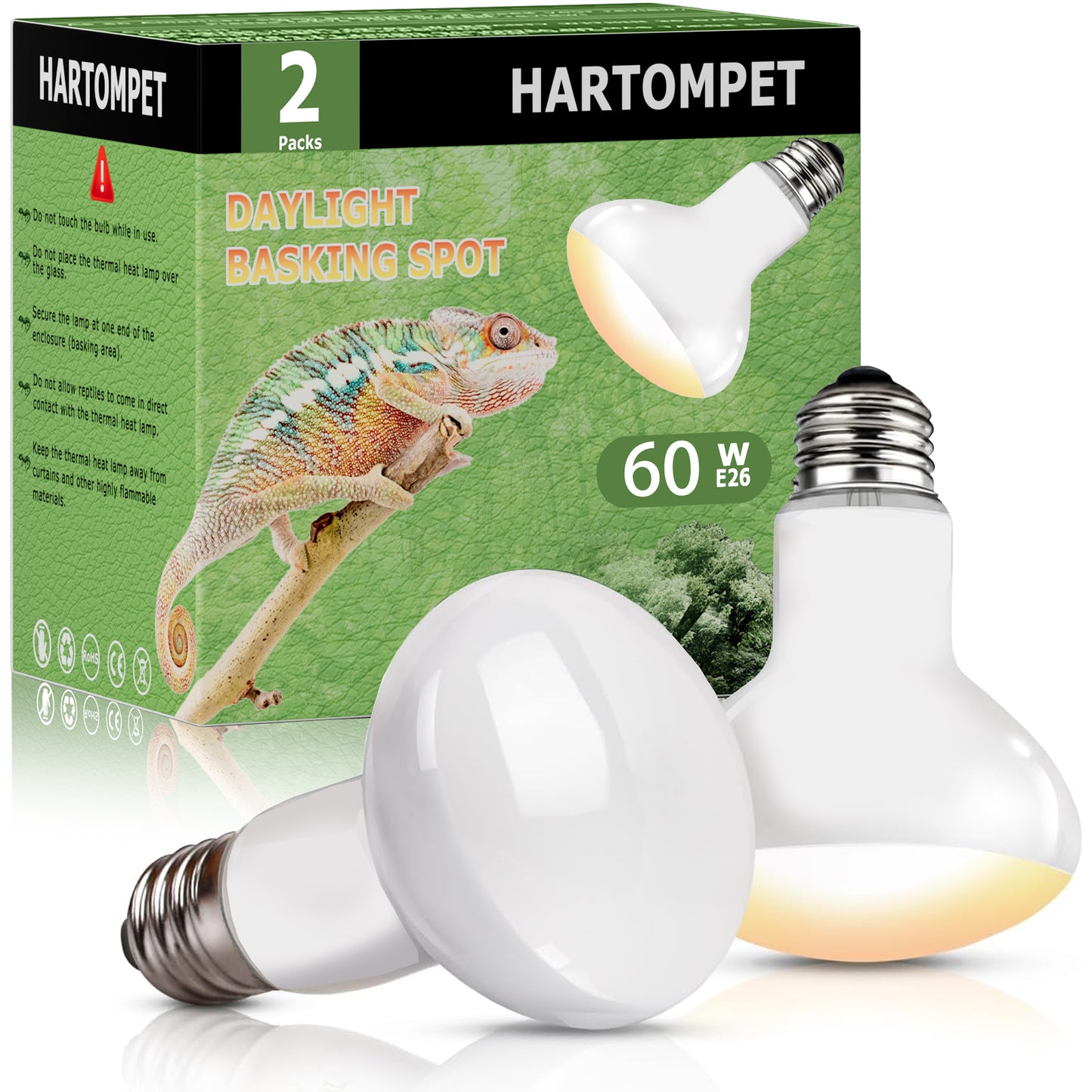 HARTOMPET E26 Reptile Heat Lamp Bulbs, Upgraded UVA Basking Spot Light for Bearded Dragon, Lizard, Tortoise, chicks & Amphibians - Simulated Natural Sunlight, Daylight Bulb fot Terrarium | 2 Pack